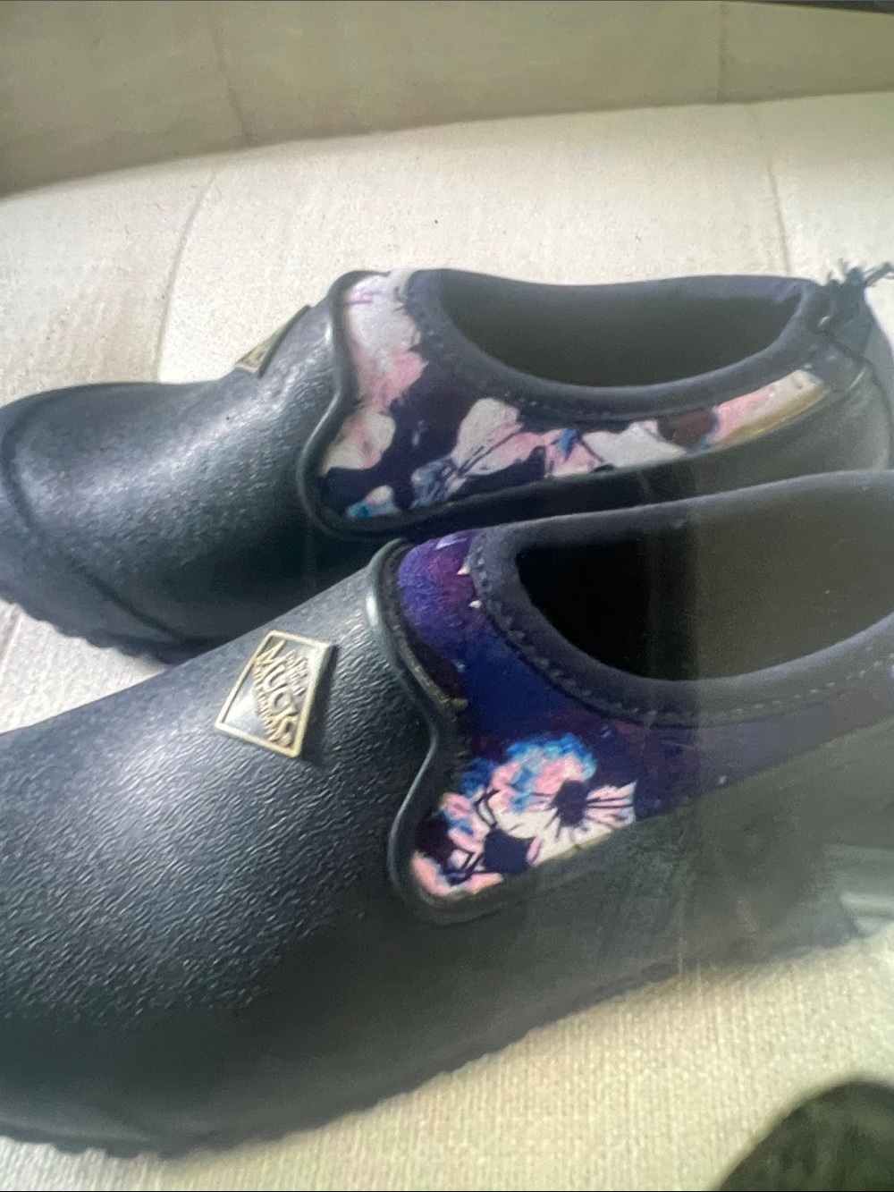 Slip-On Black Winter Rain Boots with Floral Accent